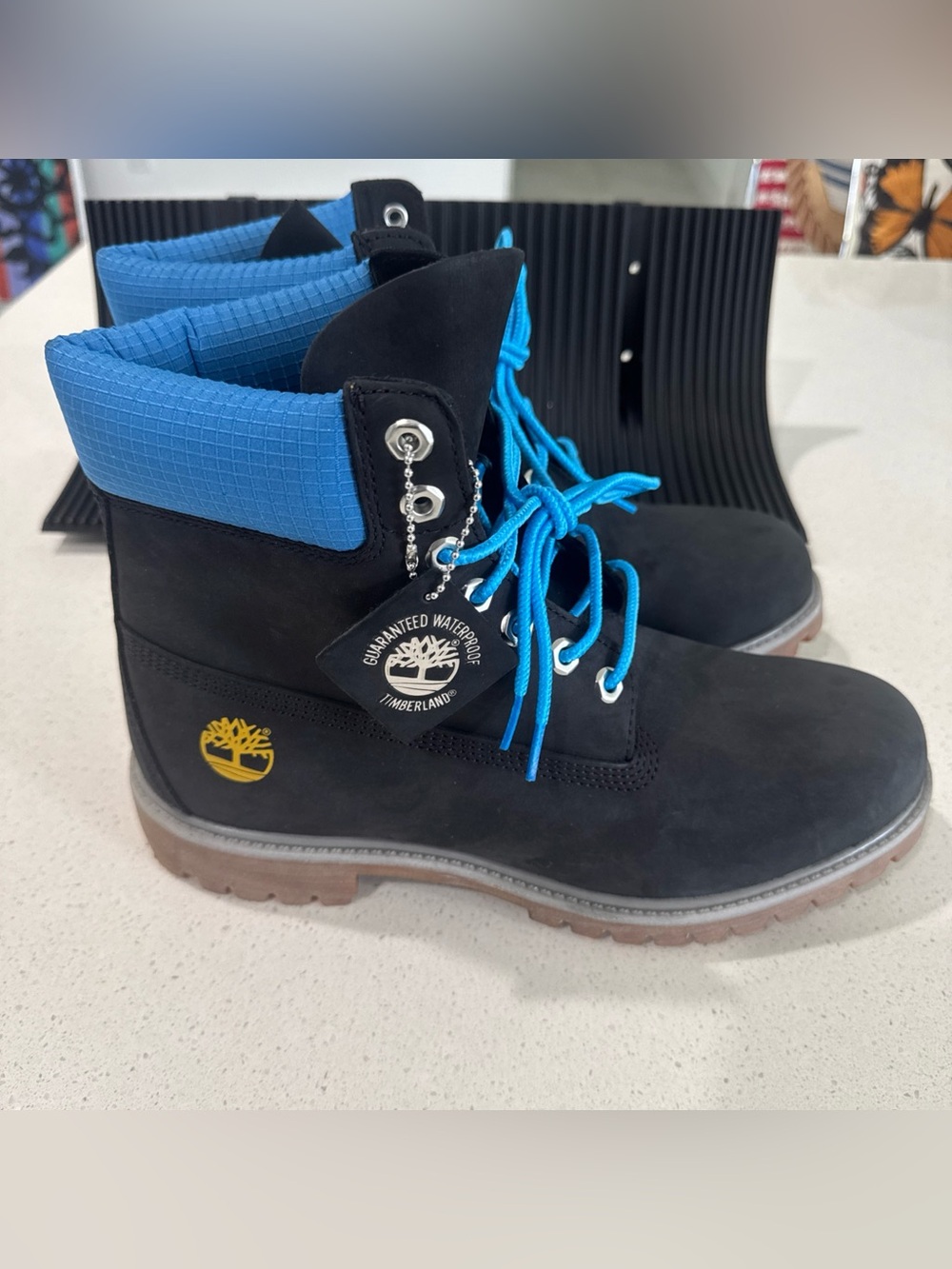 Timberland Men’s 6 Inch Premium Waterproof Boots Black Blue Size 10